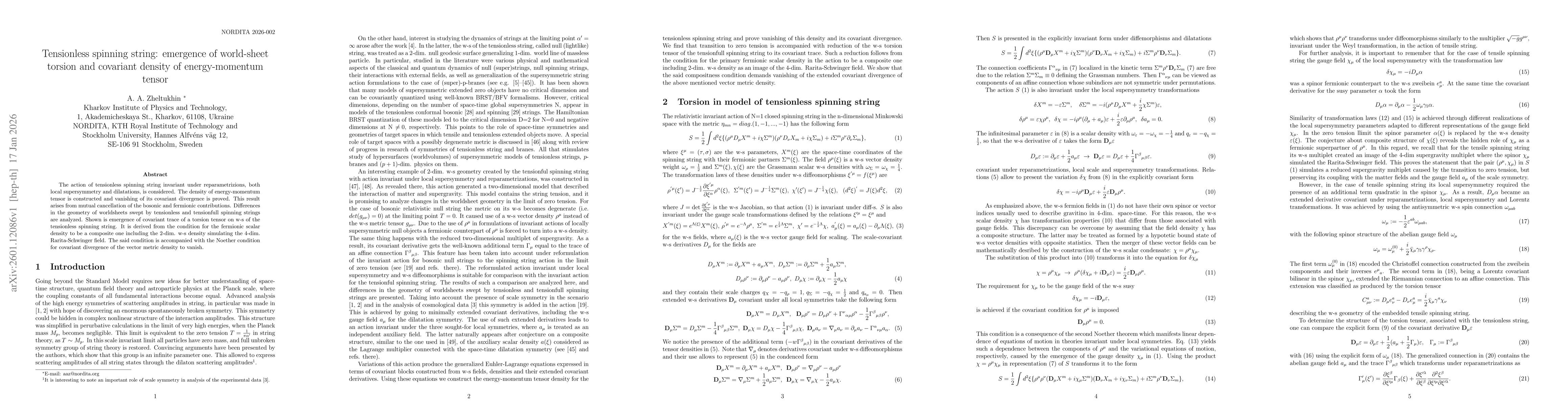 Thumbnail for Tensionless spinning string: emergence of world-sheet torsion and covariant density of energy-momentum tensor