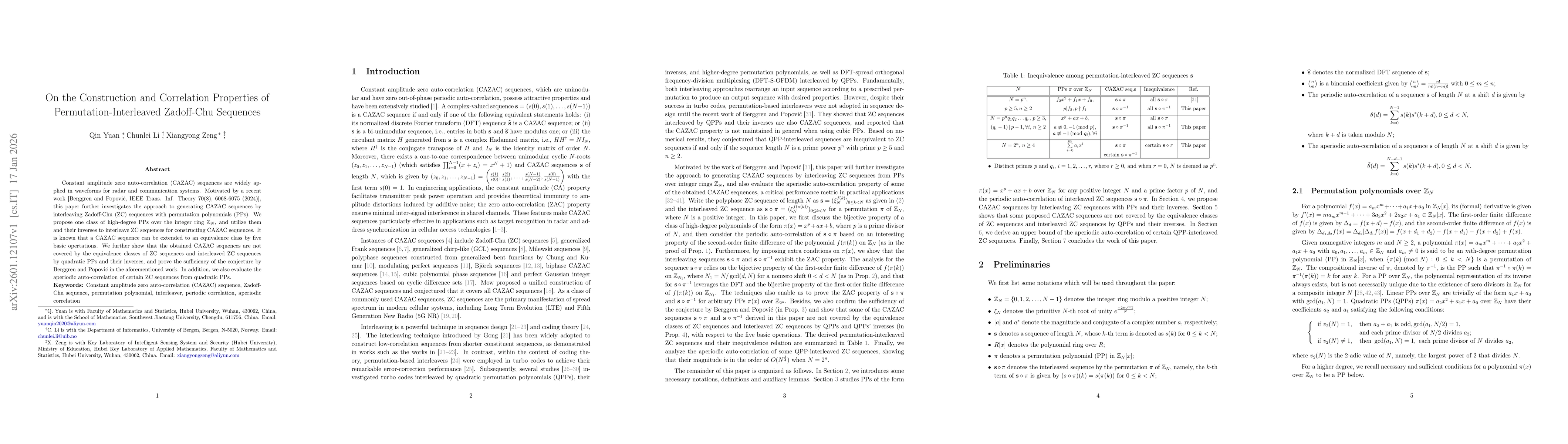Thumbnail for On the Construction and Correlation Properties of Permutation-Interleaved Zadoff-Chu Sequences