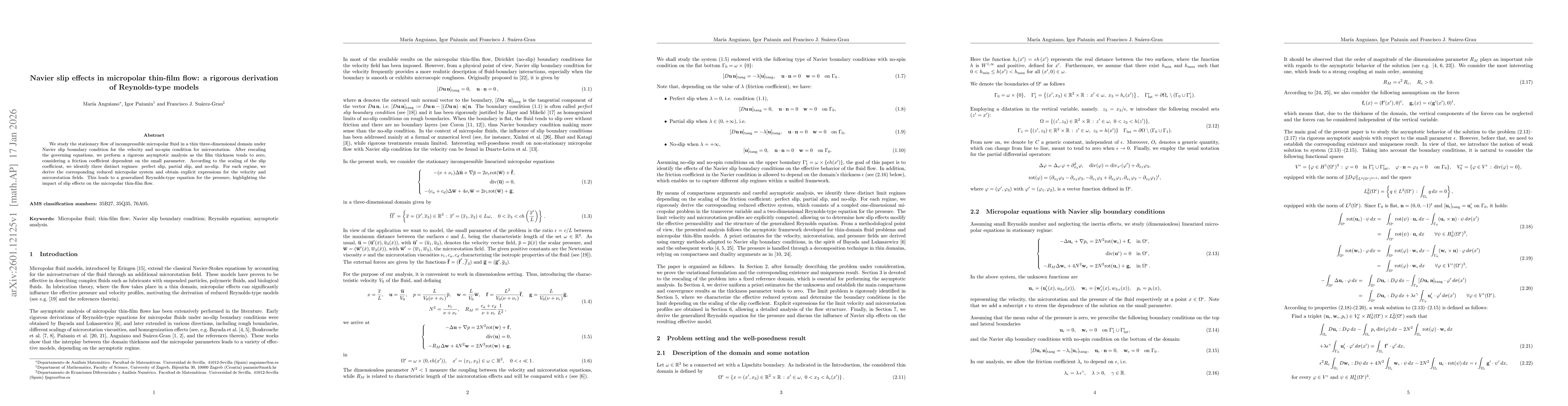 Thumbnail for Navier slip effects in micropolar thin-film flow: a rigorous derivation of Reynolds-type models