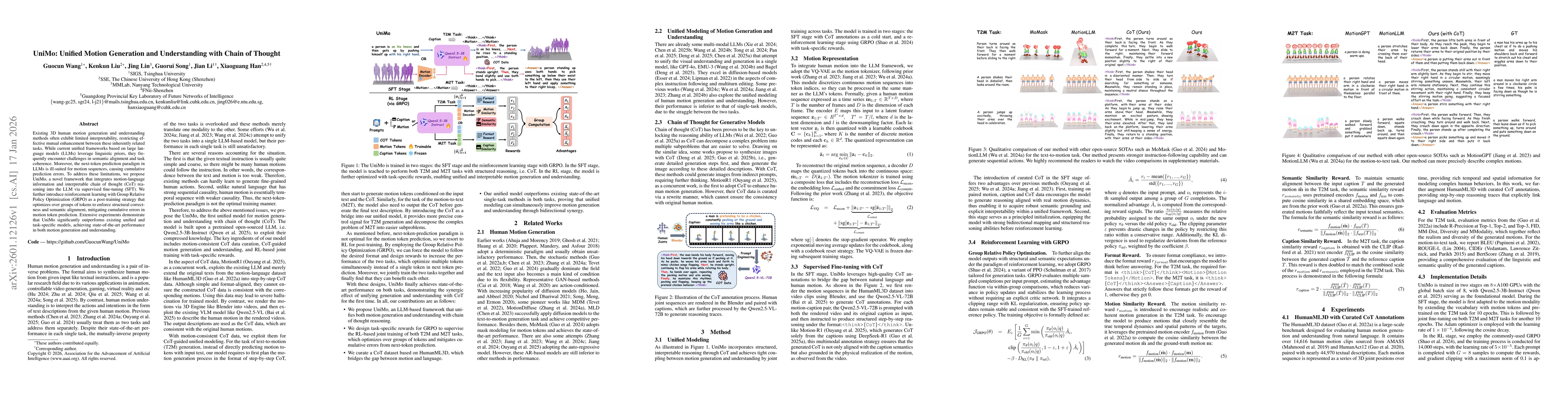 Thumbnail for UniMo: Unified Motion Generation and Understanding with Chain of Thought