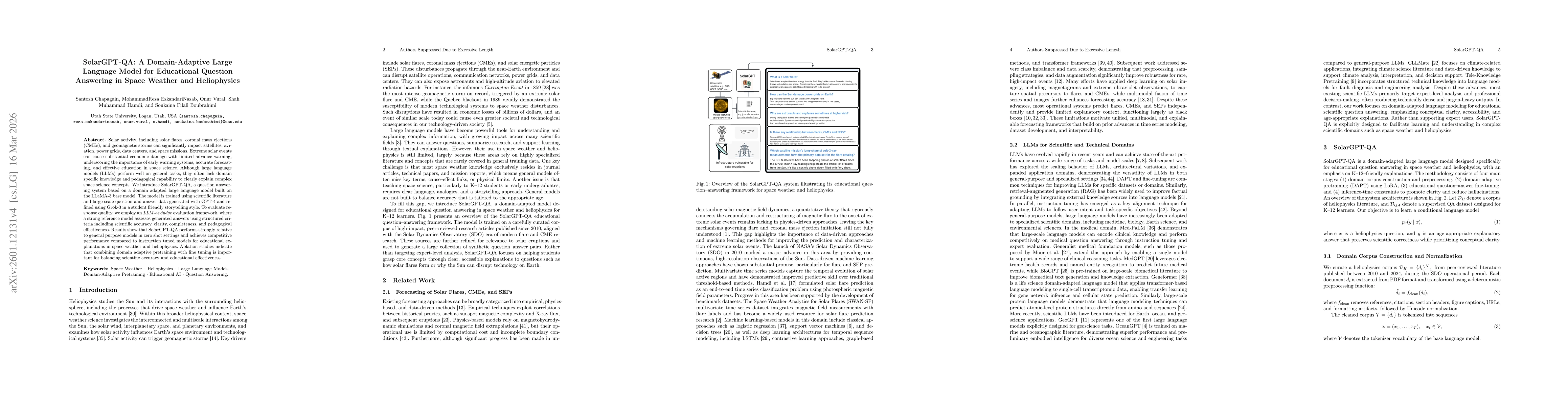 Thumbnail for SolarGPT-QA: A Domain-Adaptive Large Language Model for Educational Question Answering in Space Weather and Heliophysics