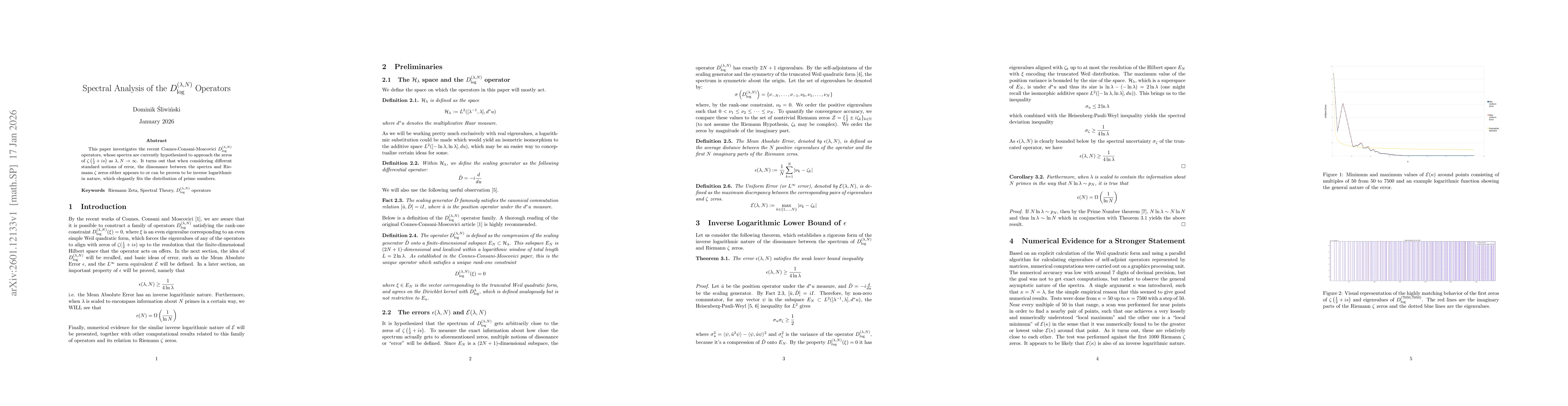 Thumbnail for Spectral Analysis of the $D_{\log}^{(λ, N)}$ Operators