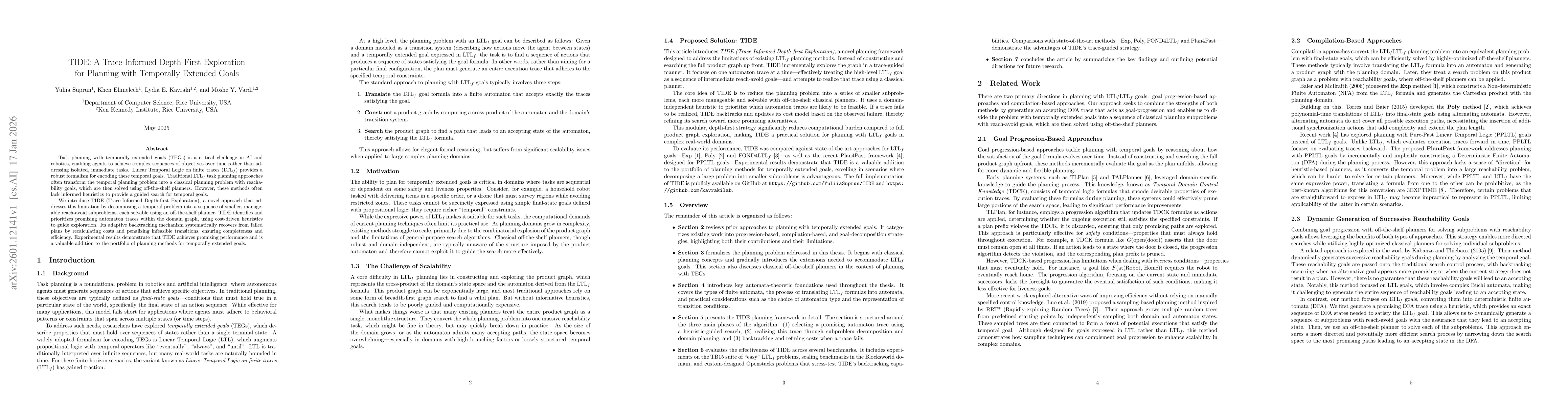Thumbnail for TIDE: A Trace-Informed Depth-First Exploration for Planning with Temporally Extended Goals