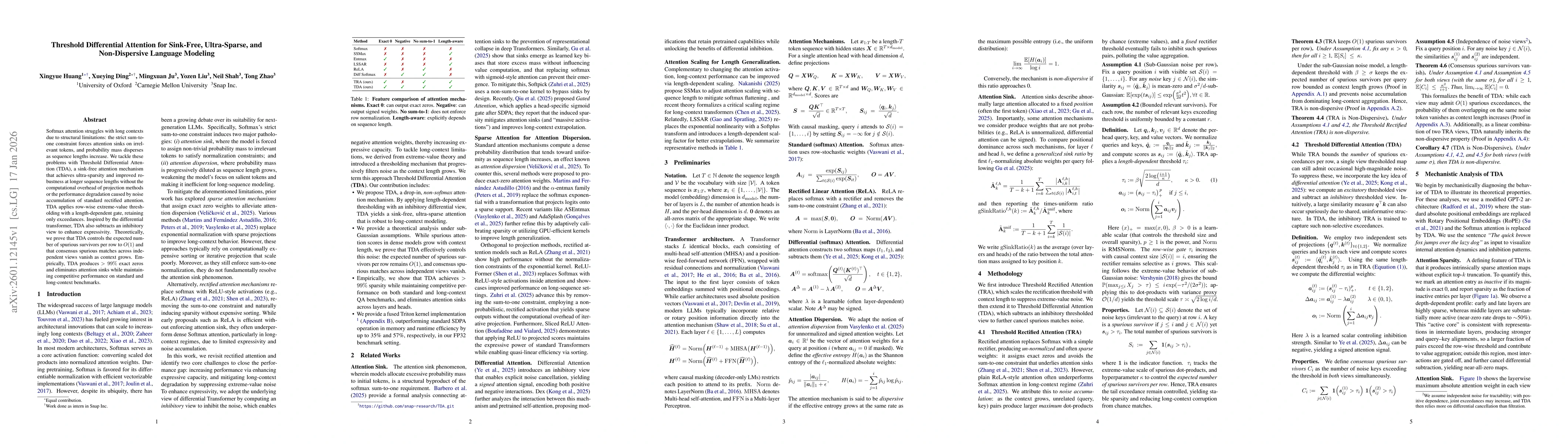 Thumbnail for Threshold Differential Attention for Sink-Free, Ultra-Sparse, and Non-Dispersive Language Modeling