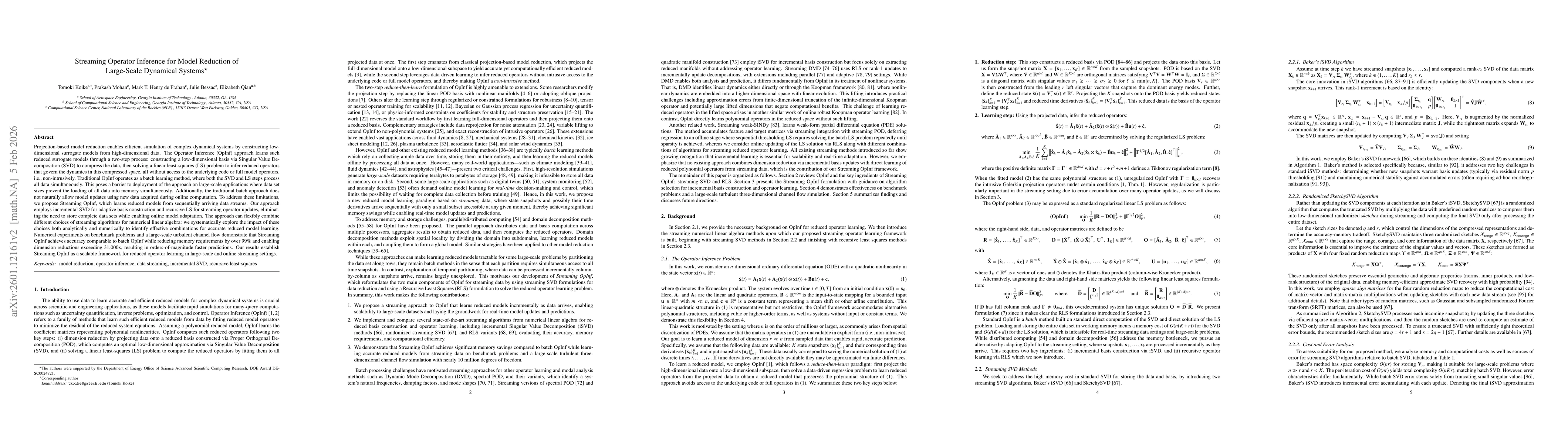 Thumbnail for Streaming Operator Inference for Model Reduction of Large-Scale Dynamical Systems