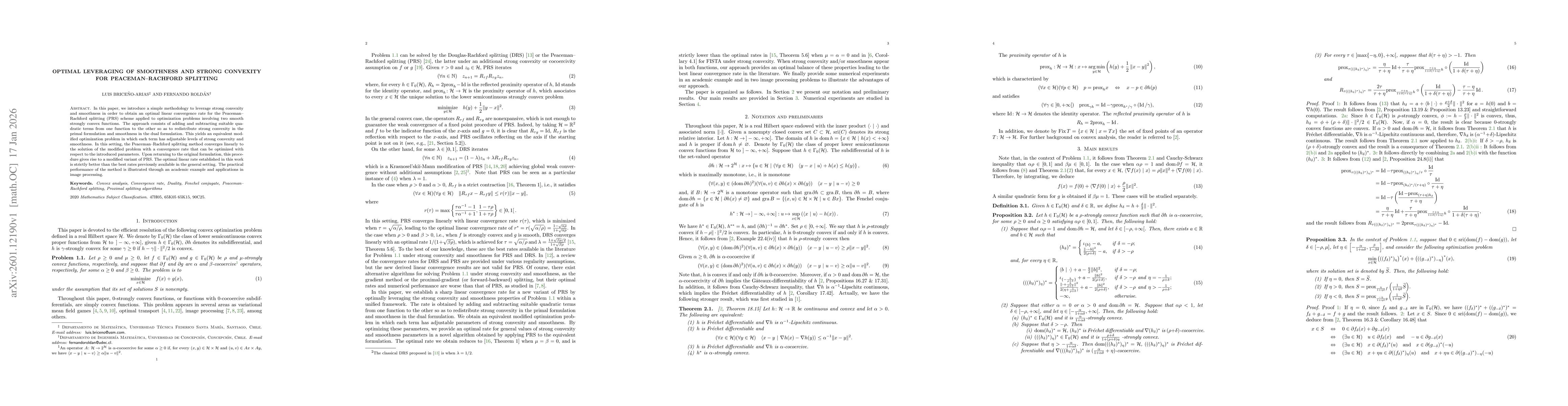 Thumbnail for Optimal Leveraging of Smoothness and Strong Convexity for Peaceman--Rachford Splitting