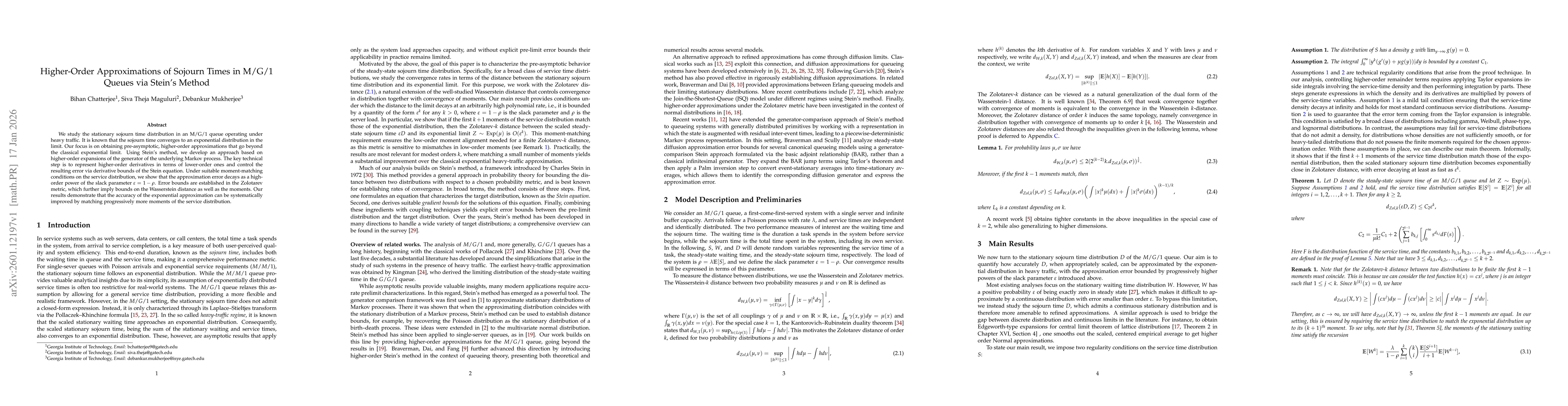 Thumbnail for Higher-Order Approximations of Sojourn Times in M/G/1 Queues via Stein's Method