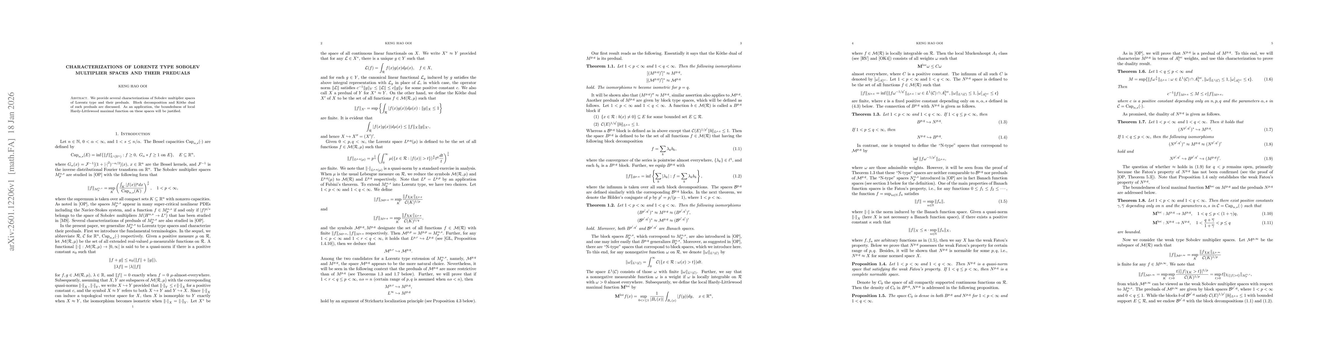 Thumbnail for Characterizations of Lorentz Type Sobolev Multiplier Spaces and Their Preduals