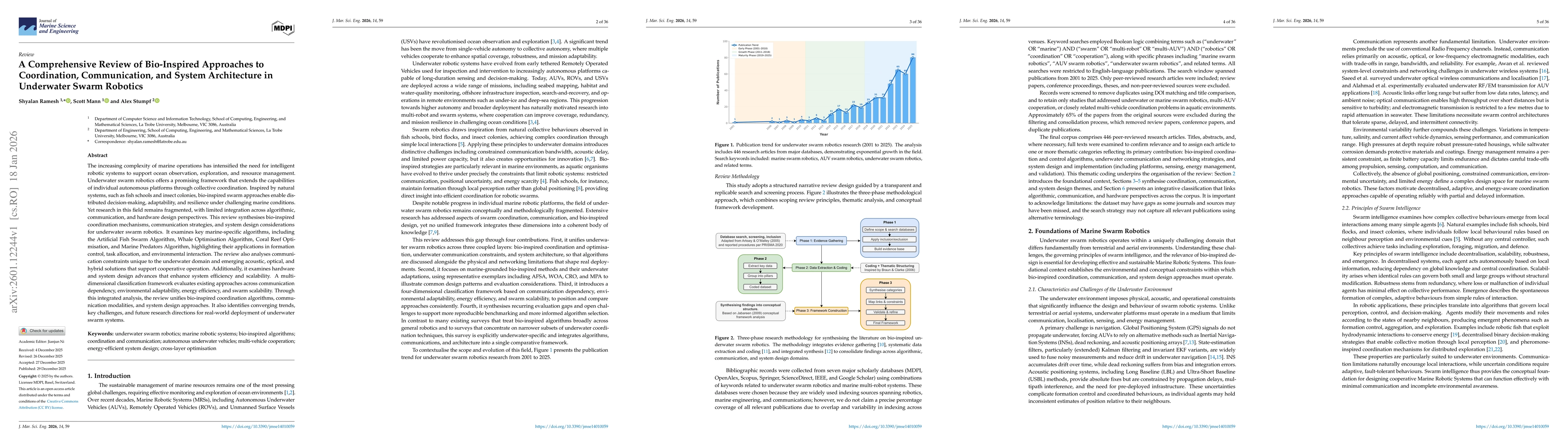 Thumbnail for A Comprehensive Review of Bio-Inspired Approaches to Coordination, Communication, and System Architecture in Underwater Swarm Robotics