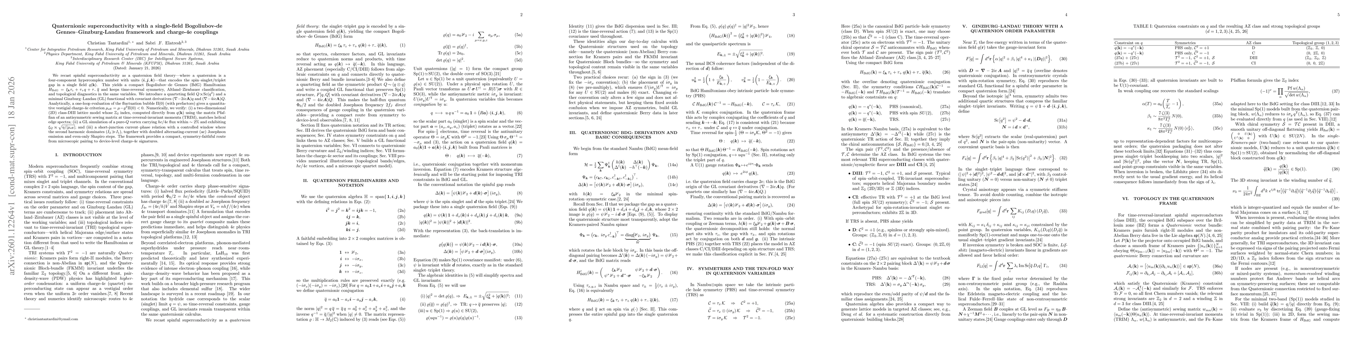 Thumbnail for Quaternionic superconductivity with a single-field Bogoliubov-de Gennes--Ginzburg-Landau framework and charge-4e couplings