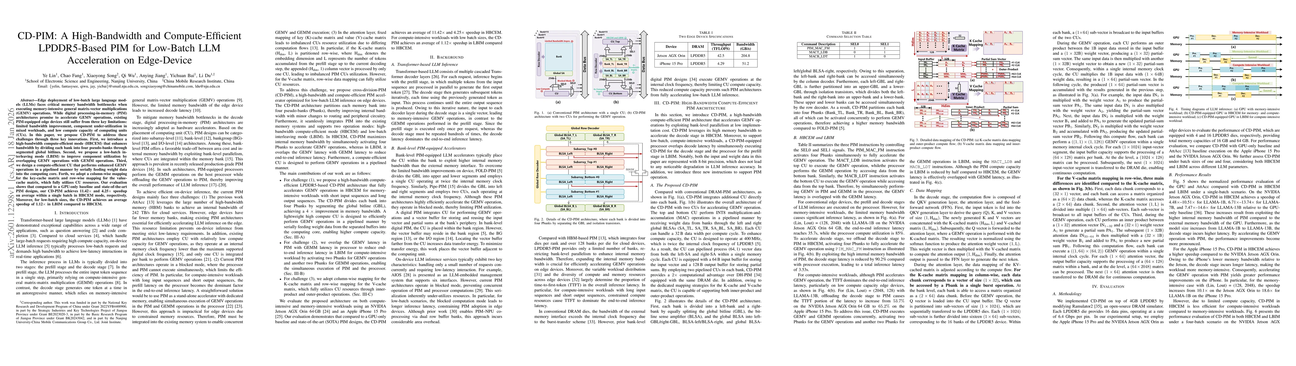 Thumbnail for CD-PIM: A High-Bandwidth and Compute-Efficient LPDDR5-Based PIM for Low-Batch LLM Acceleration on Edge-Device