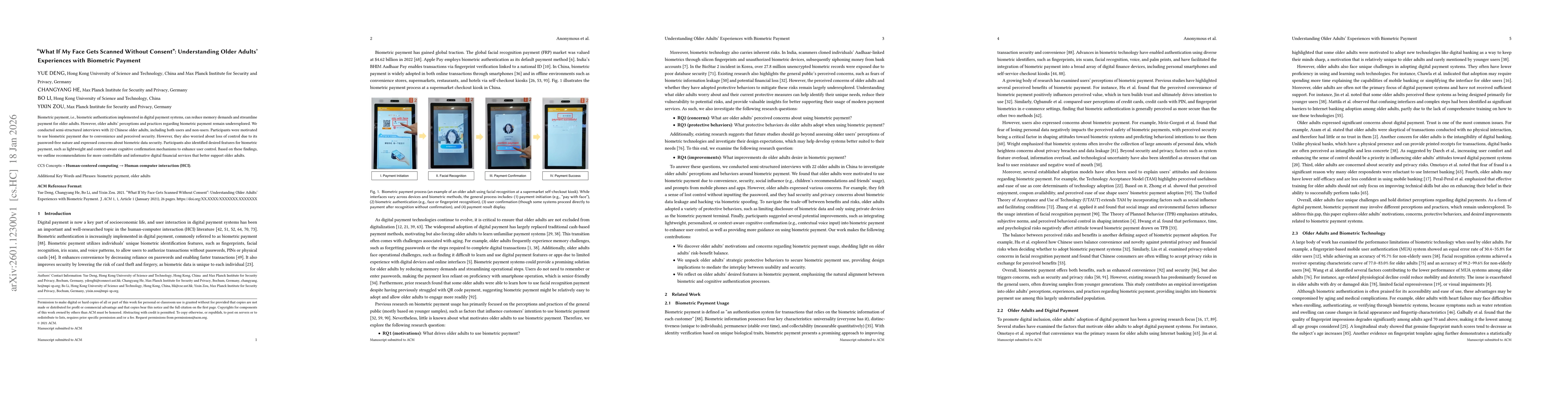 Thumbnail for "What If My Face Gets Scanned Without Consent": Understanding Older Adults' Experiences with Biometric Payment