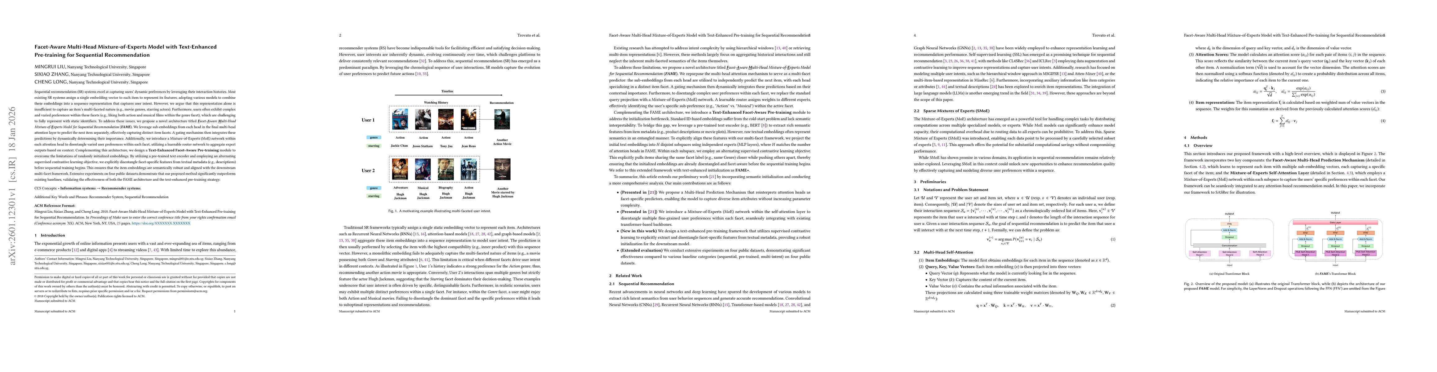 Thumbnail for Facet-Aware Multi-Head Mixture-of-Experts Model with Text-Enhanced Pre-training for Sequential Recommendation