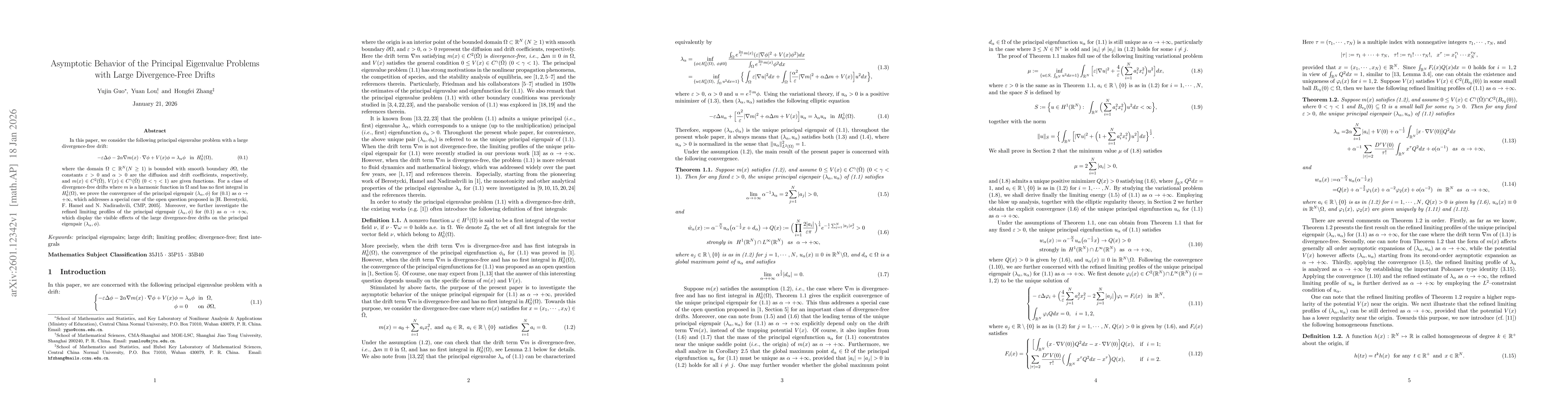 Thumbnail for Asymptotic Behavior of the Principal Eigenvalue Problems with Large Divergence-Free Drifts