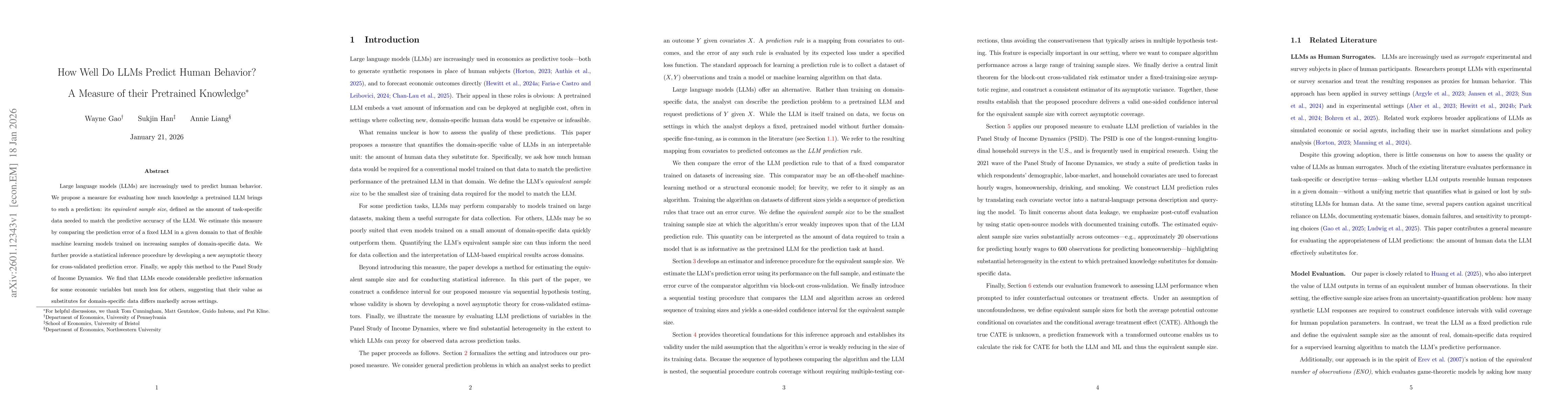 Thumbnail for How Well Do LLMs Predict Human Behavior? A Measure of their Pretrained Knowledge