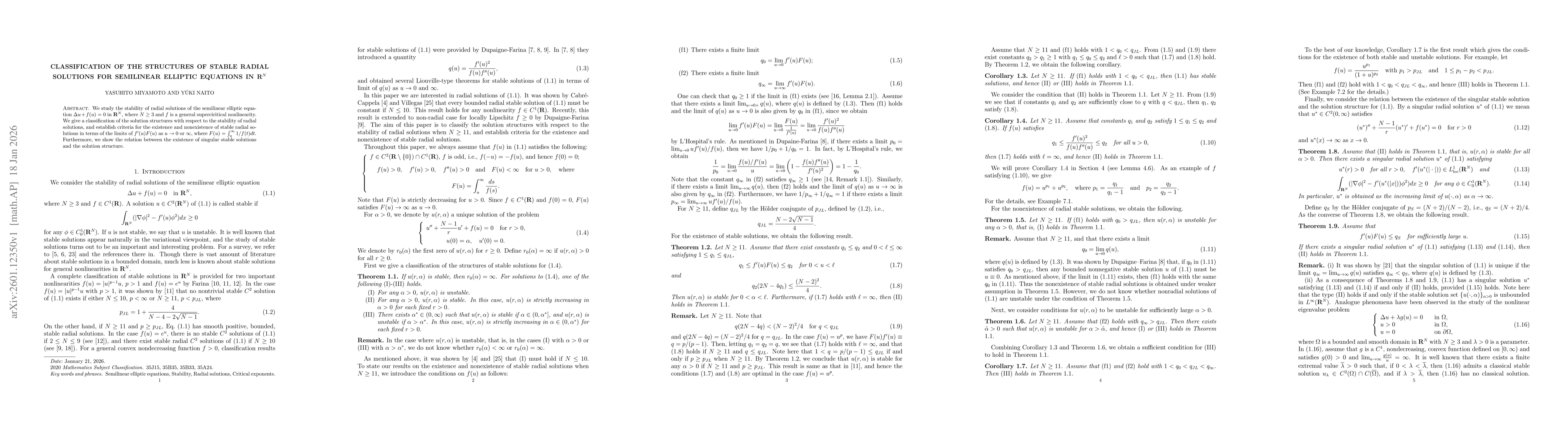 Thumbnail for Classification of the structures of stable radial solutions for semilinear elliptic equations in $\bf R^N$