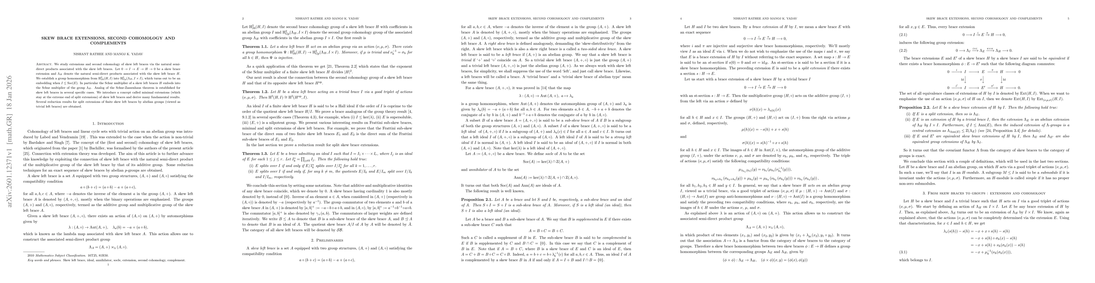 Thumbnail for Skew brace extensions, second cohomology and complements