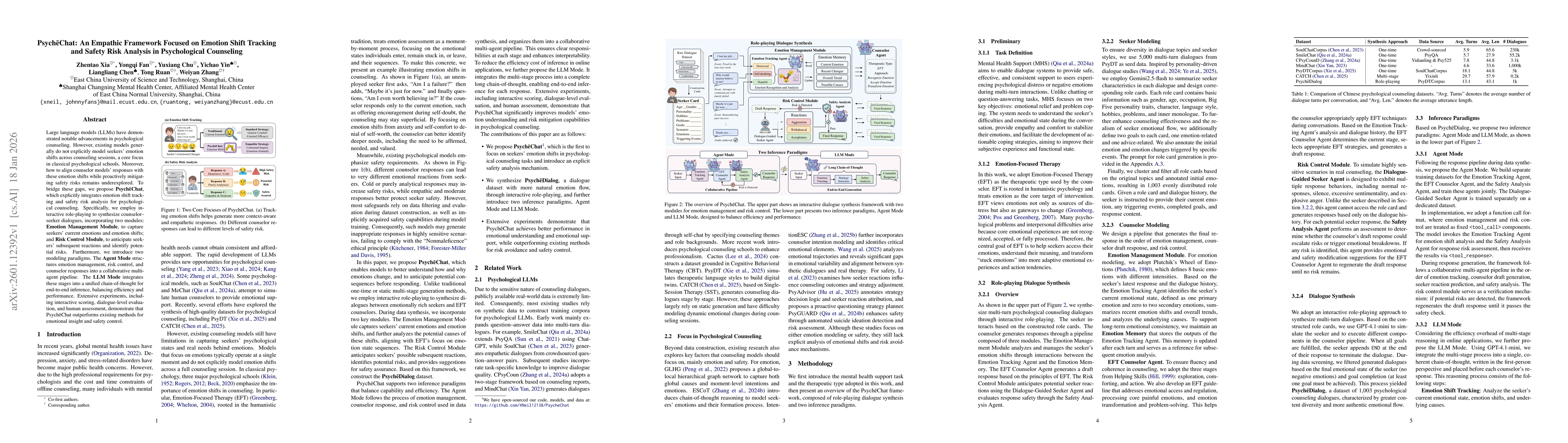 Thumbnail for PsychēChat: An Empathic Framework Focused on Emotion Shift Tracking and Safety Risk Analysis in Psychological Counseling