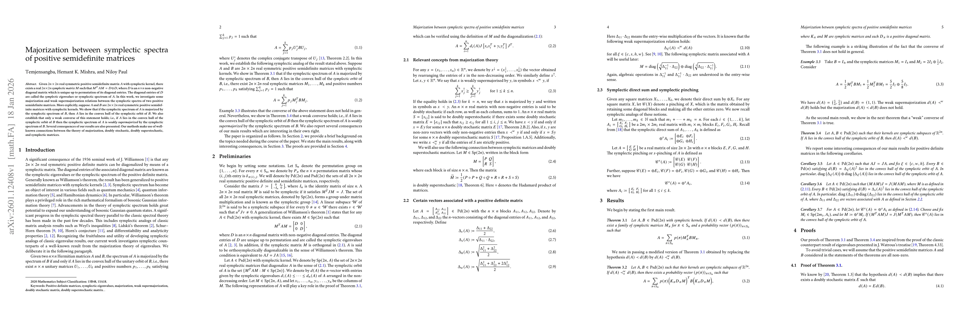 Thumbnail for Majorization between symplectic spectra of positive semidefinite matrices
