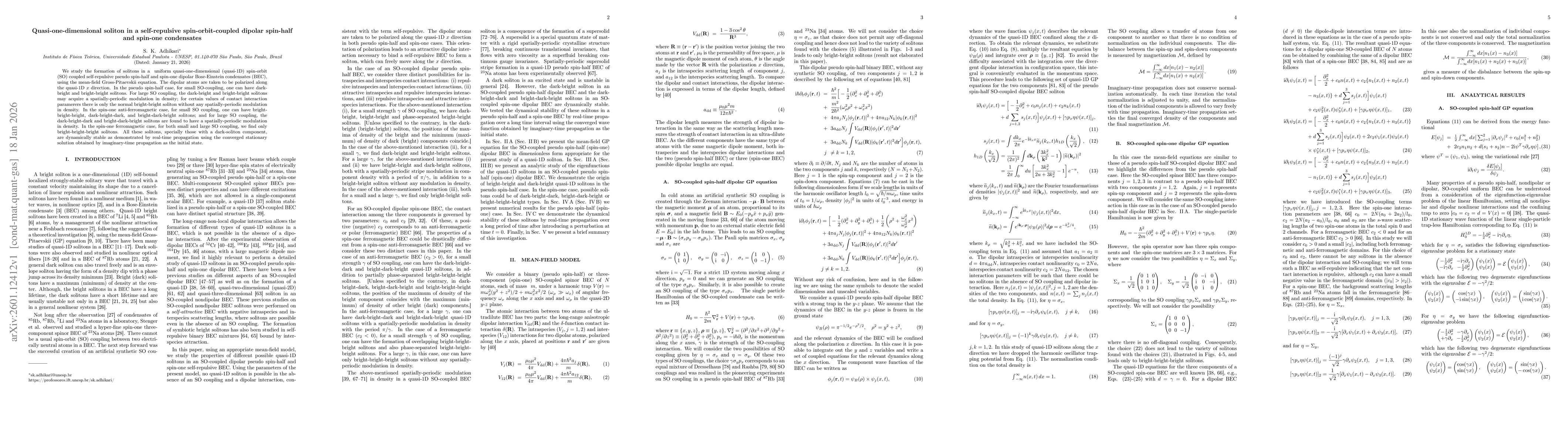 Thumbnail for Quasi-one-dimensional soliton in a self-repulsive spin-orbit-coupled dipolar spin-half and spin-one condensates