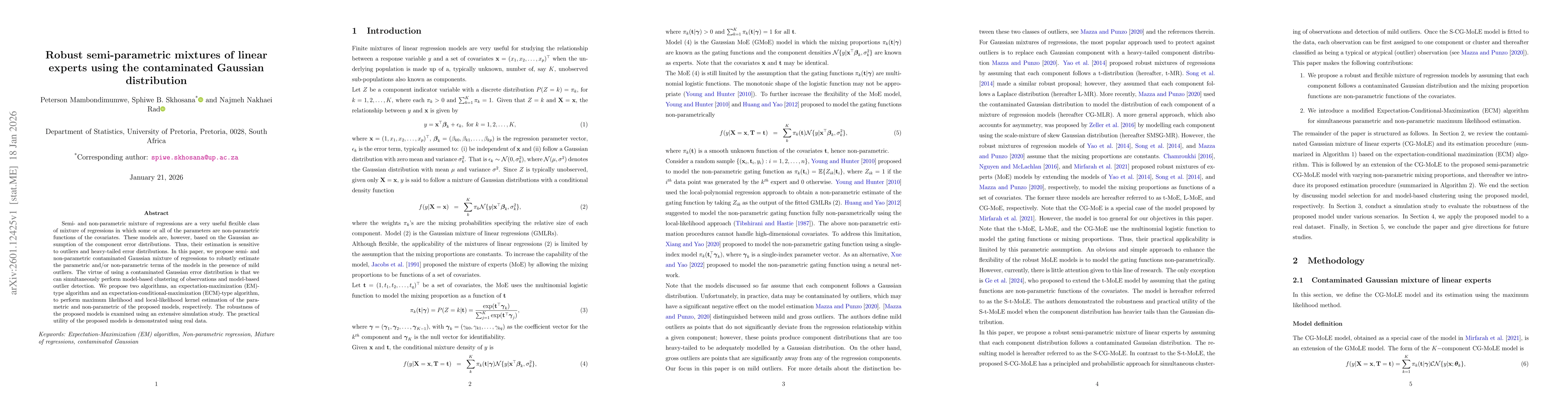 Thumbnail for Robust semi-parametric mixtures of linear experts using the contaminated Gaussian distribution