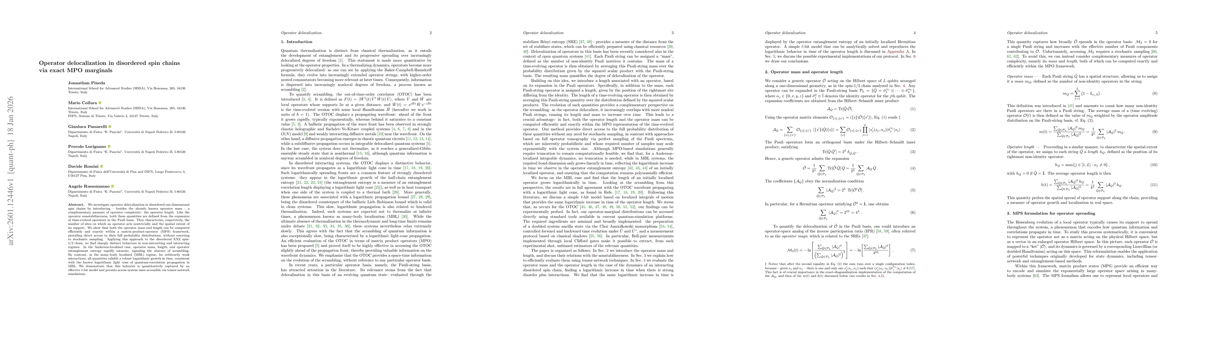 Thumbnail for Operator delocalization in disordered spin chains via exact MPO marginals