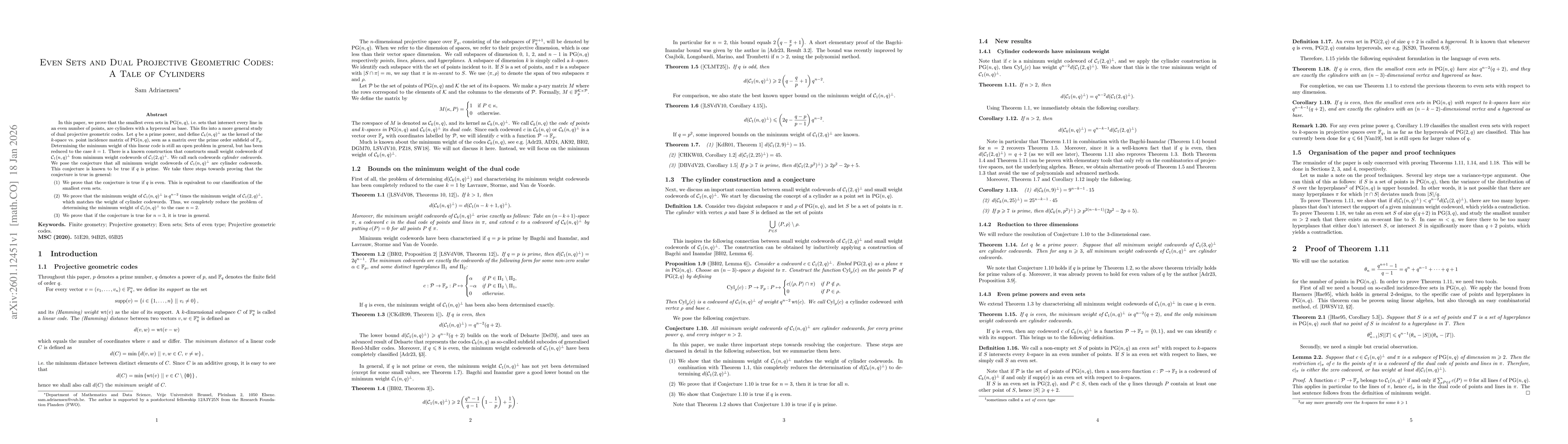 Thumbnail for Even Sets and Dual Projective Geometric Codes: A Tale of Cylinders