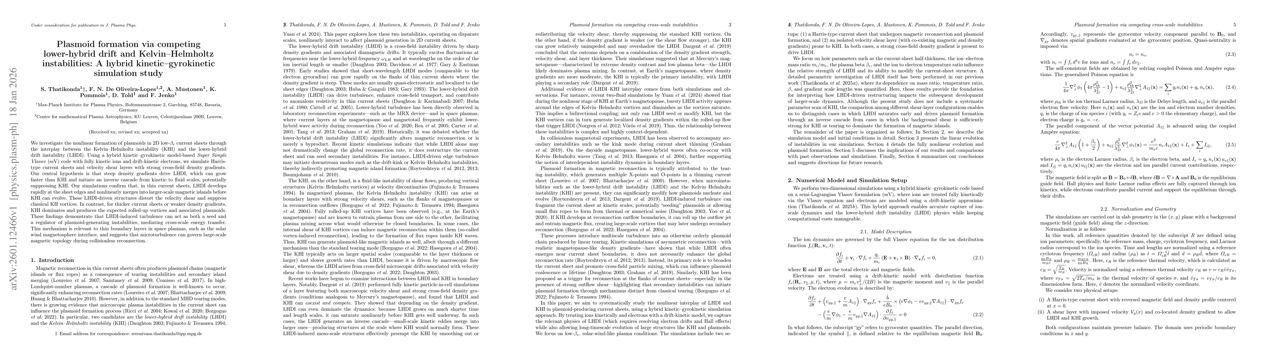 Thumbnail for Plasmoid formation via competing lower-hybrid drift and Kelvin-Helmholtz instabilities: A hybrid kinetic-gyrokinetic simulation study