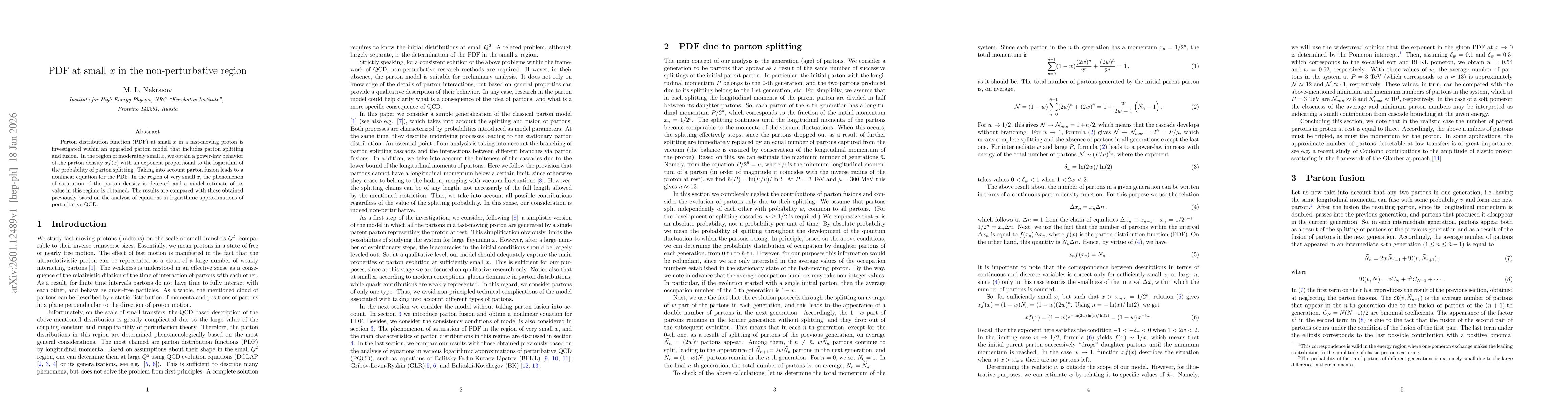 Thumbnail for PDF at small $x$ in the non-perturbative region