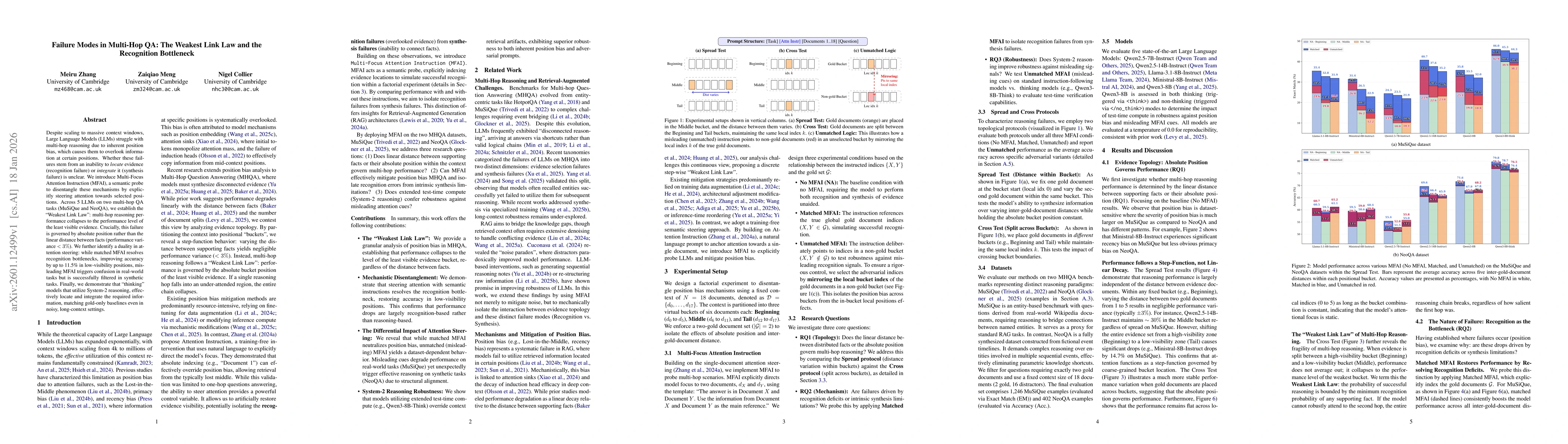 Thumbnail for Failure Modes in Multi-Hop QA: The Weakest Link Law and the Recognition Bottleneck