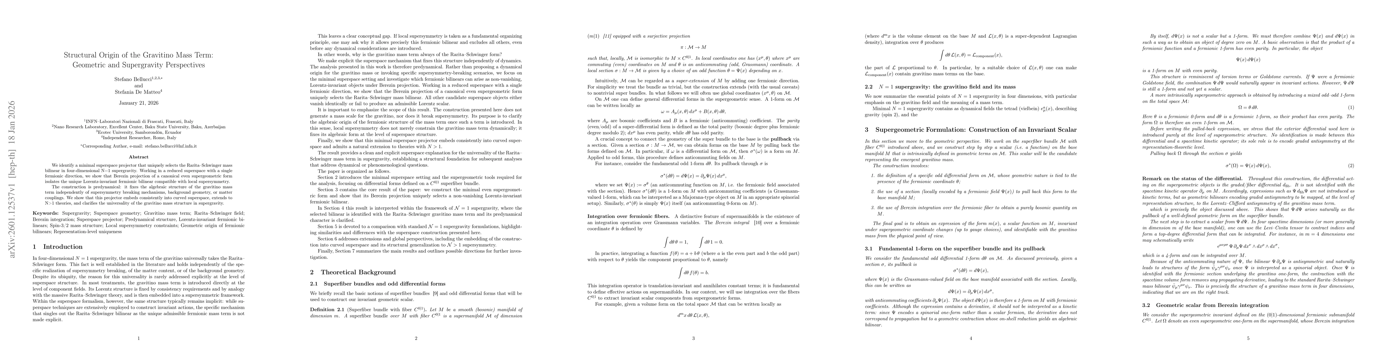Thumbnail for Structural Origin of the Gravitino Mass Term: Geometric and Supergravity Perspectives