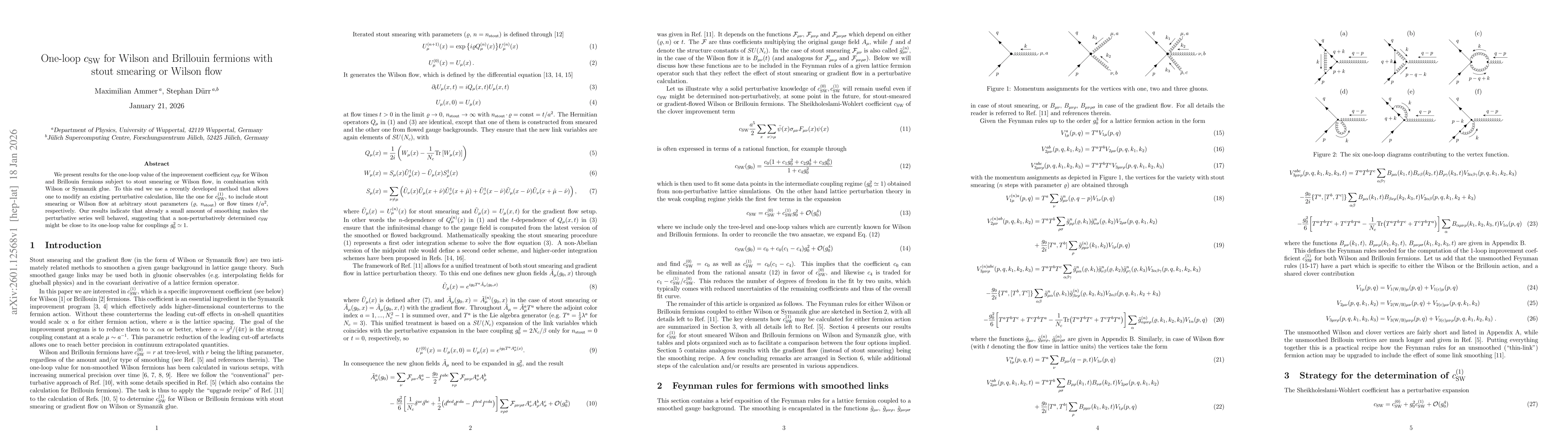 Thumbnail for One-loop $c_\mathrm{SW}$ for Wilson and Brillouin fermions with stout smearing or Wilson flow