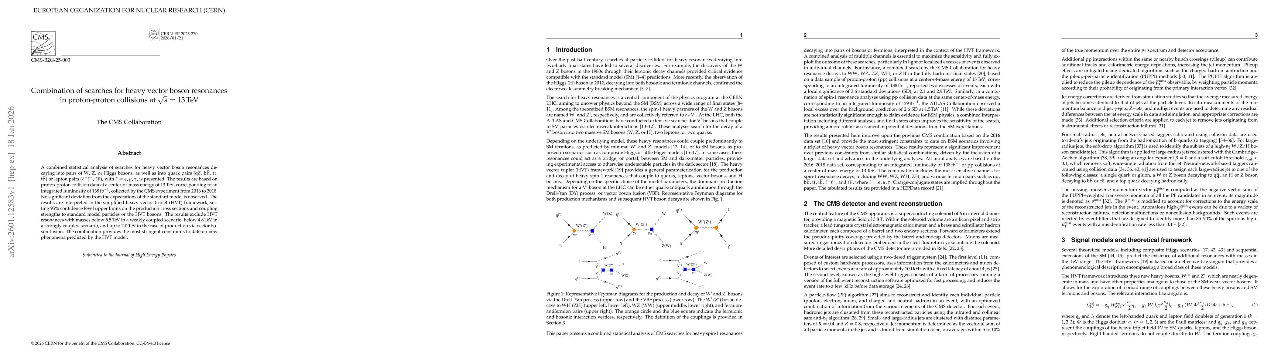 Thumbnail for Combination of searches for heavy vector boson resonances in proton-proton collisions at $\sqrt{s}$ = 13 TeV
