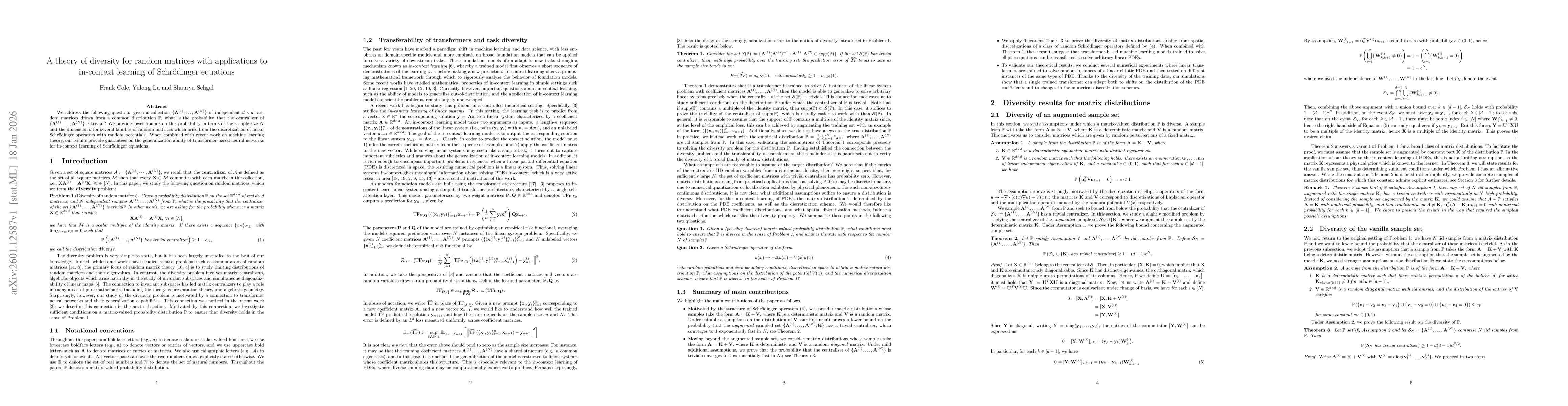 Thumbnail for A Theory of Diversity for Random Matrices with Applications to In-Context Learning of Schrödinger Equations