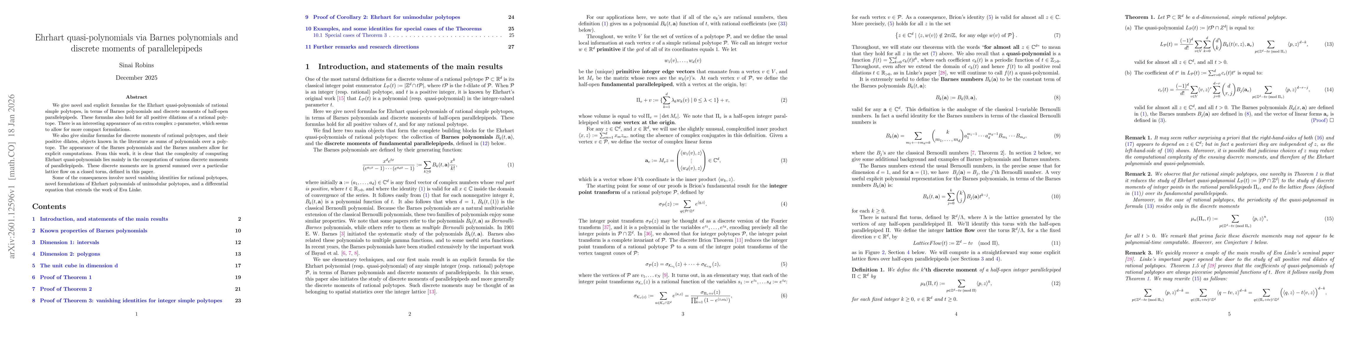 Thumbnail for Ehrhart quasi-polynomials via Barnes polynomials and discrete moments of parallelepipeds