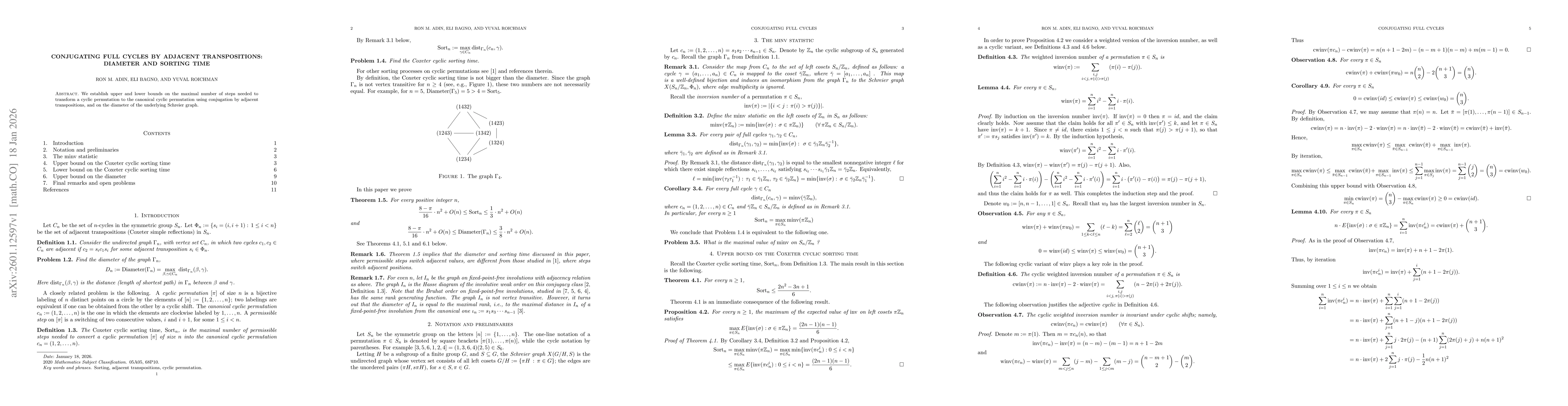 Thumbnail for Conjugating full cycles by adjacent transpositions: diameter and sorting time