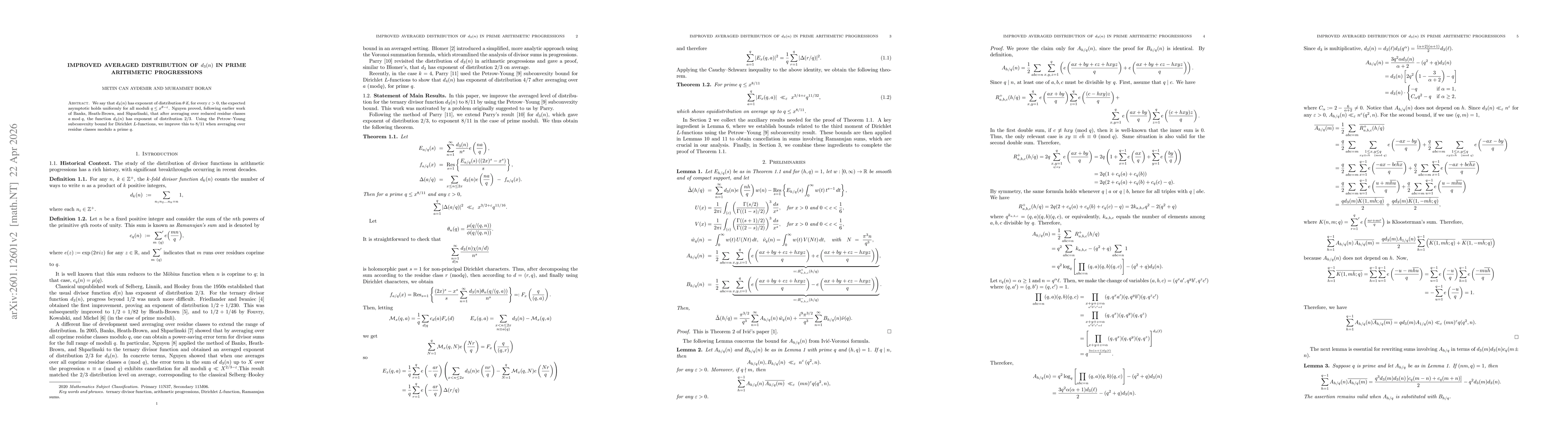 Thumbnail for Improved Averaged Distribution of $d_3(n)$ in Prime Arithmetic Progressions