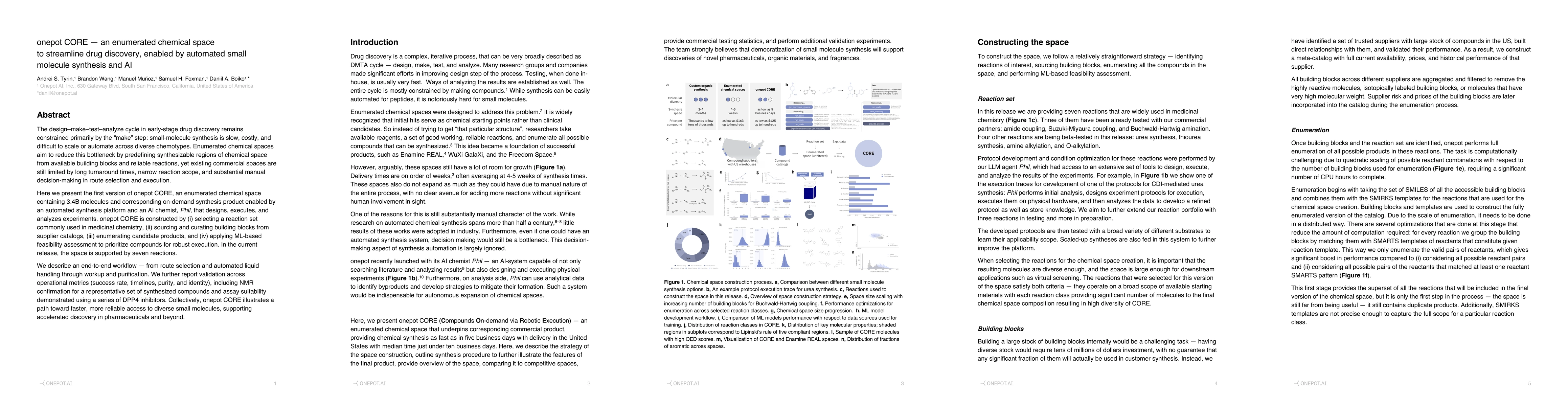 Thumbnail for onepot CORE -- an enumerated chemical space to streamline drug discovery, enabled by automated small molecule synthesis and AI