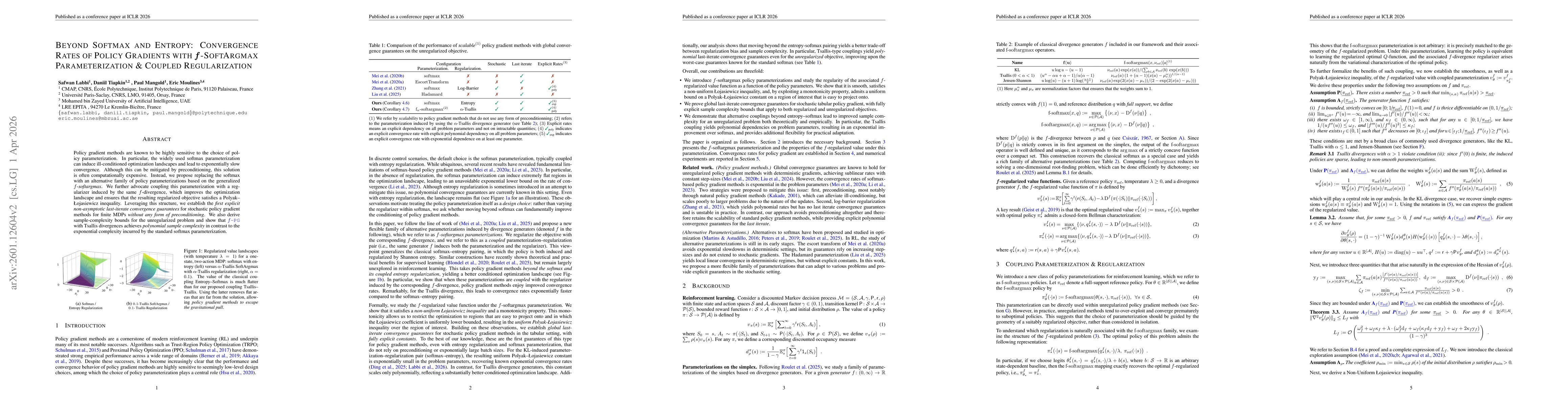 Thumbnail for Beyond Softmax and Entropy: Improving Convergence Guarantees of Policy Gradients by f-SoftArgmax Parameterization with Coupled Regularization
