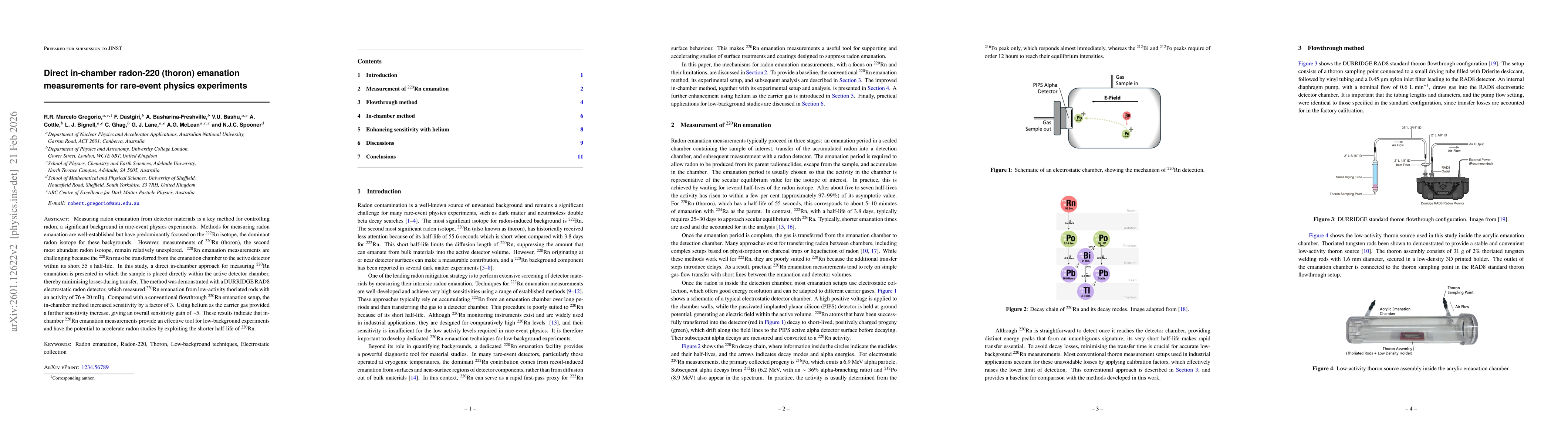 Thumbnail for Direct in-chamber radon-220 (thoron) emanation measurements for rare-event physics experiments