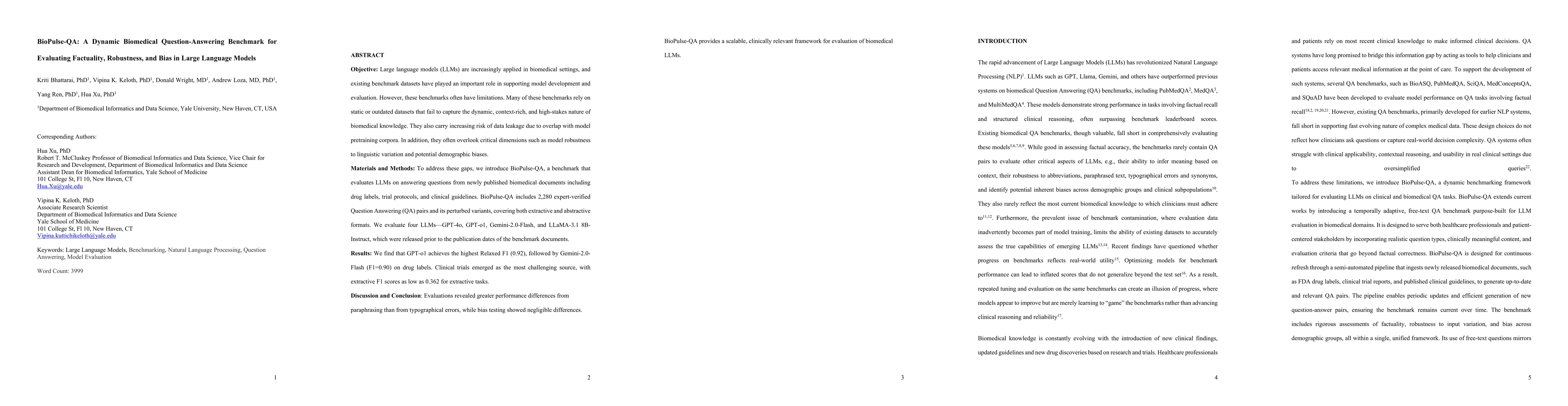 Thumbnail for BioPulse-QA: A Dynamic Biomedical Question-Answering Benchmark for Evaluating Factuality, Robustness, and Bias in Large Language Models