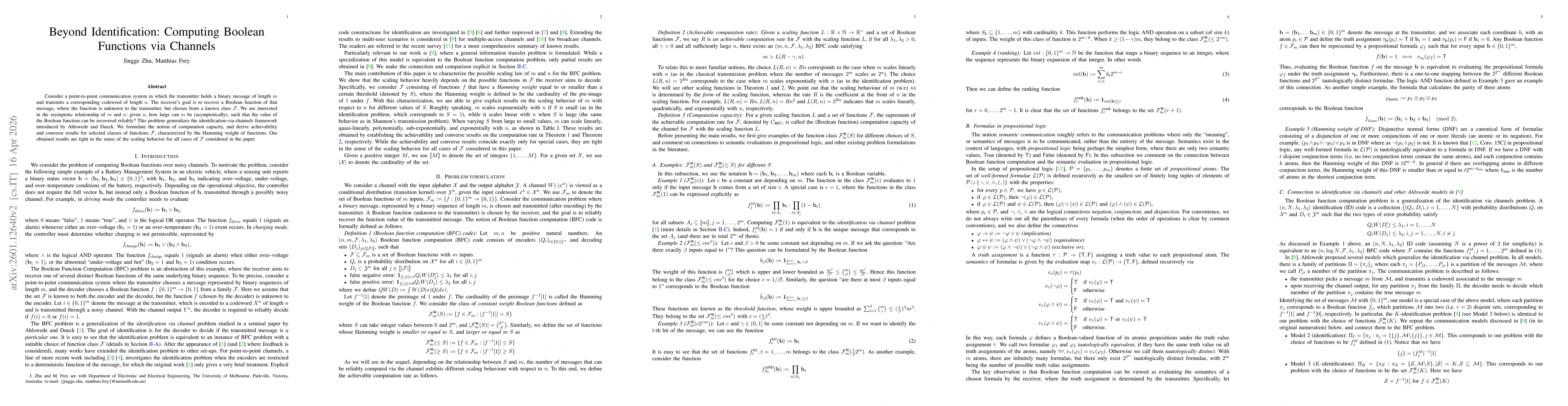 Thumbnail for Beyond Identification: Computing Boolean Functions via Channels
