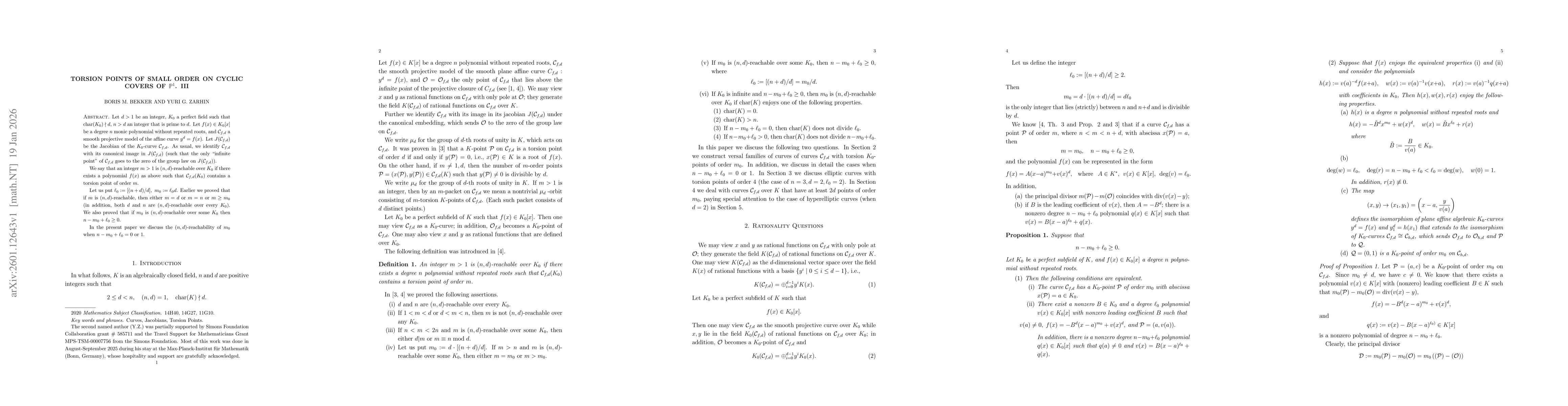 Thumbnail for Torsion points of small order on cyclic covers of $\mathbb{P}^1$. III