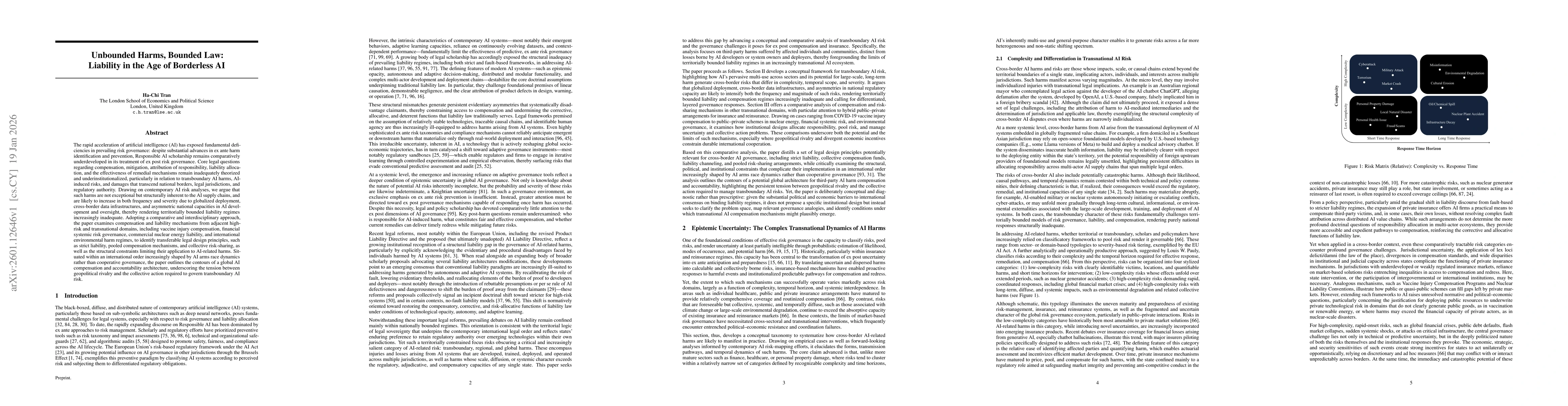 Thumbnail for Unbounded Harms, Bounded Law: Liability in the Age of Borderless AI