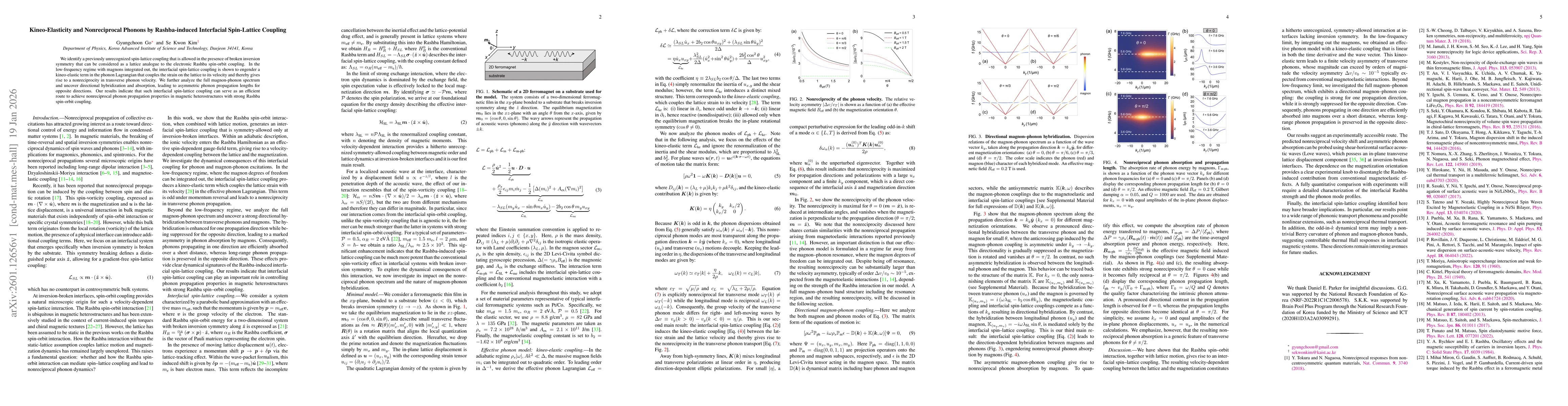 Thumbnail for Kineo-Elasticity and Nonreciprocal Phonons by Rashba-induced Interfacial Spin-Lattice Coupling