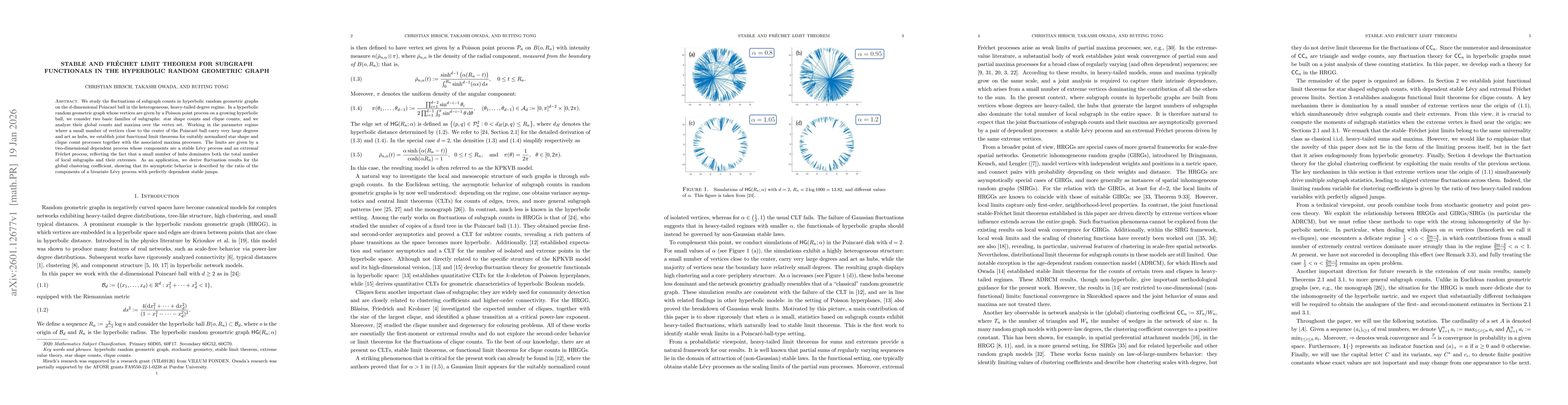 Thumbnail for Stable and Fréchet limit theorem for subgraph functionals in the hyperbolic random geometric graph