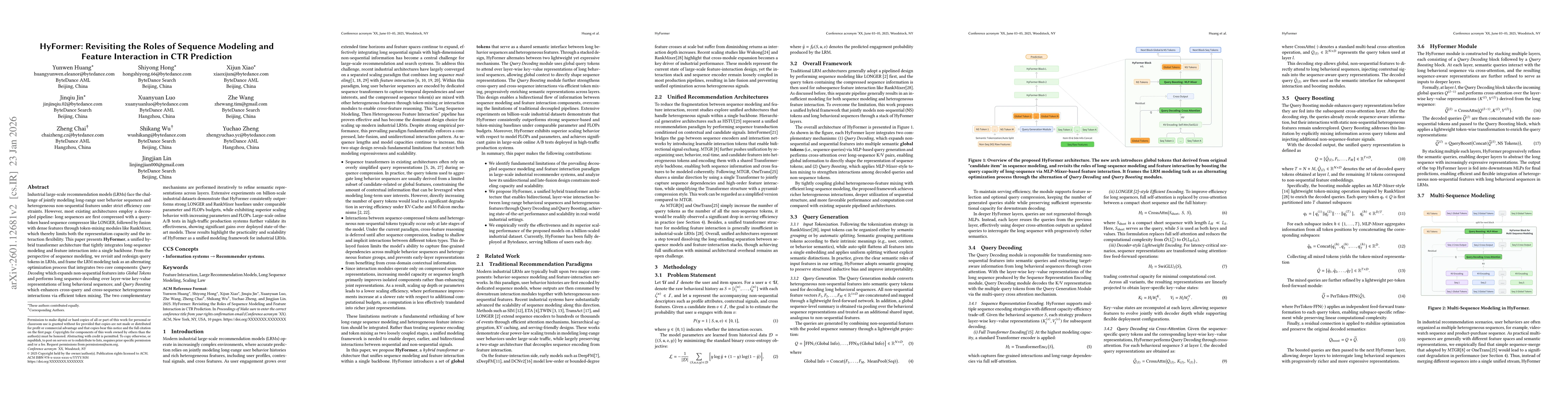 Thumbnail for HyFormer: Revisiting the Roles of Sequence Modeling and Feature Interaction in CTR Prediction