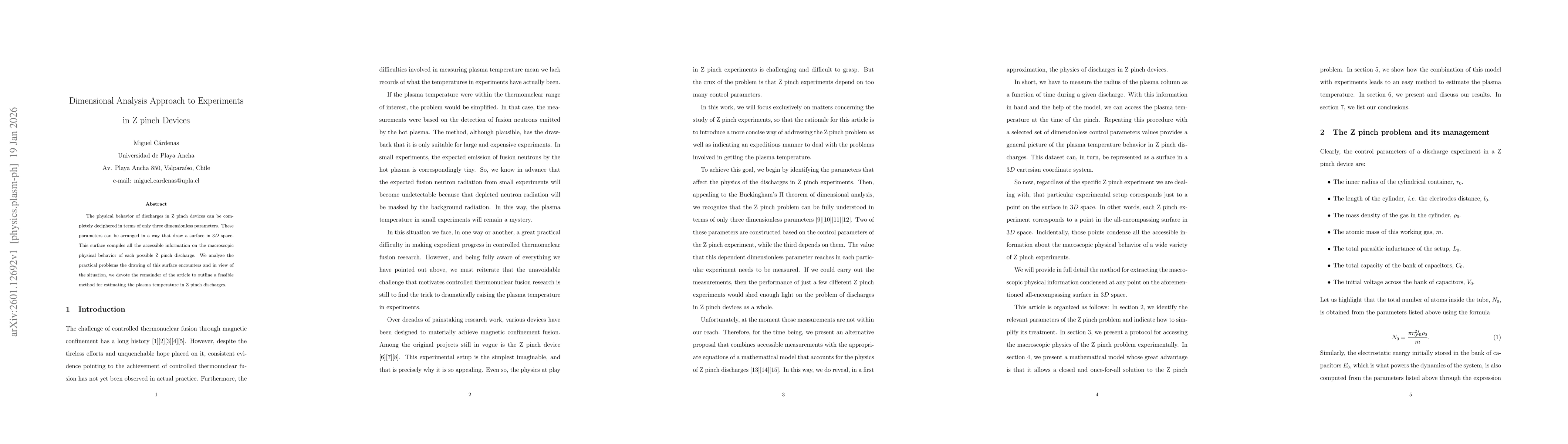 Thumbnail for Dimensional Analysis Approach to Experiments in Z pinch Devices
