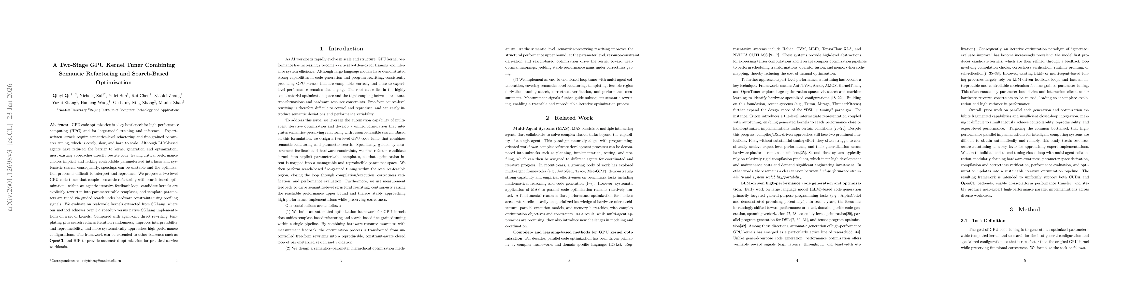 Thumbnail for A Two-Stage GPU Kernel Tuner Combining Semantic Refactoring and Search-Based Optimization