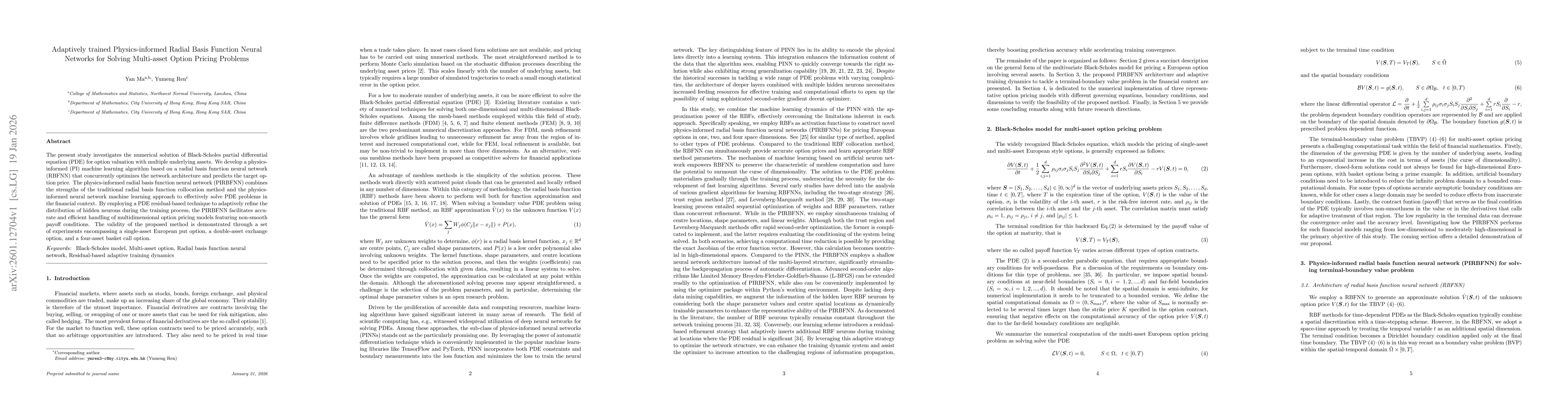 Thumbnail for Adaptively trained Physics-informed Radial Basis Function Neural Networks for Solving Multi-asset Option Pricing Problems
